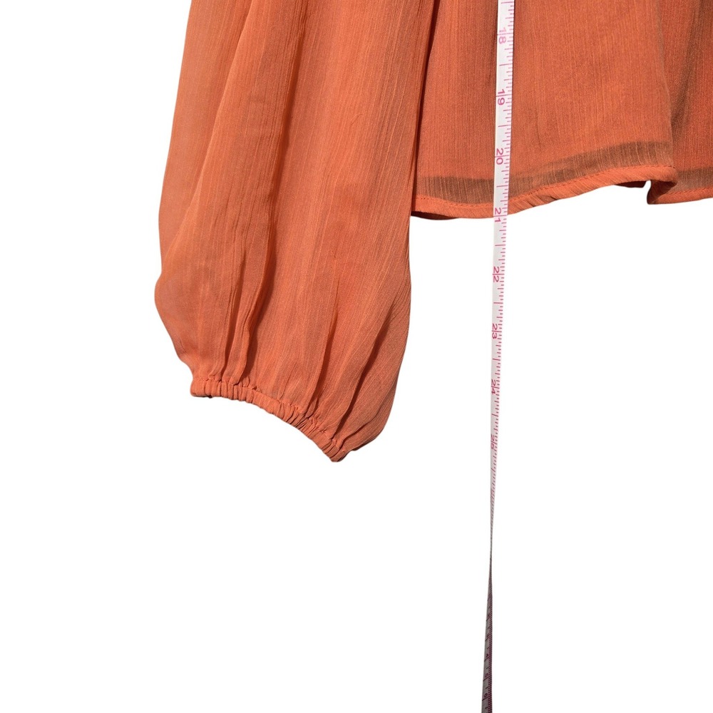Abercrombie & Fitch Ruffle V-Neck Peplum Blouse Burnt Orange L Balloon Sleeve - Picture 4 of 8